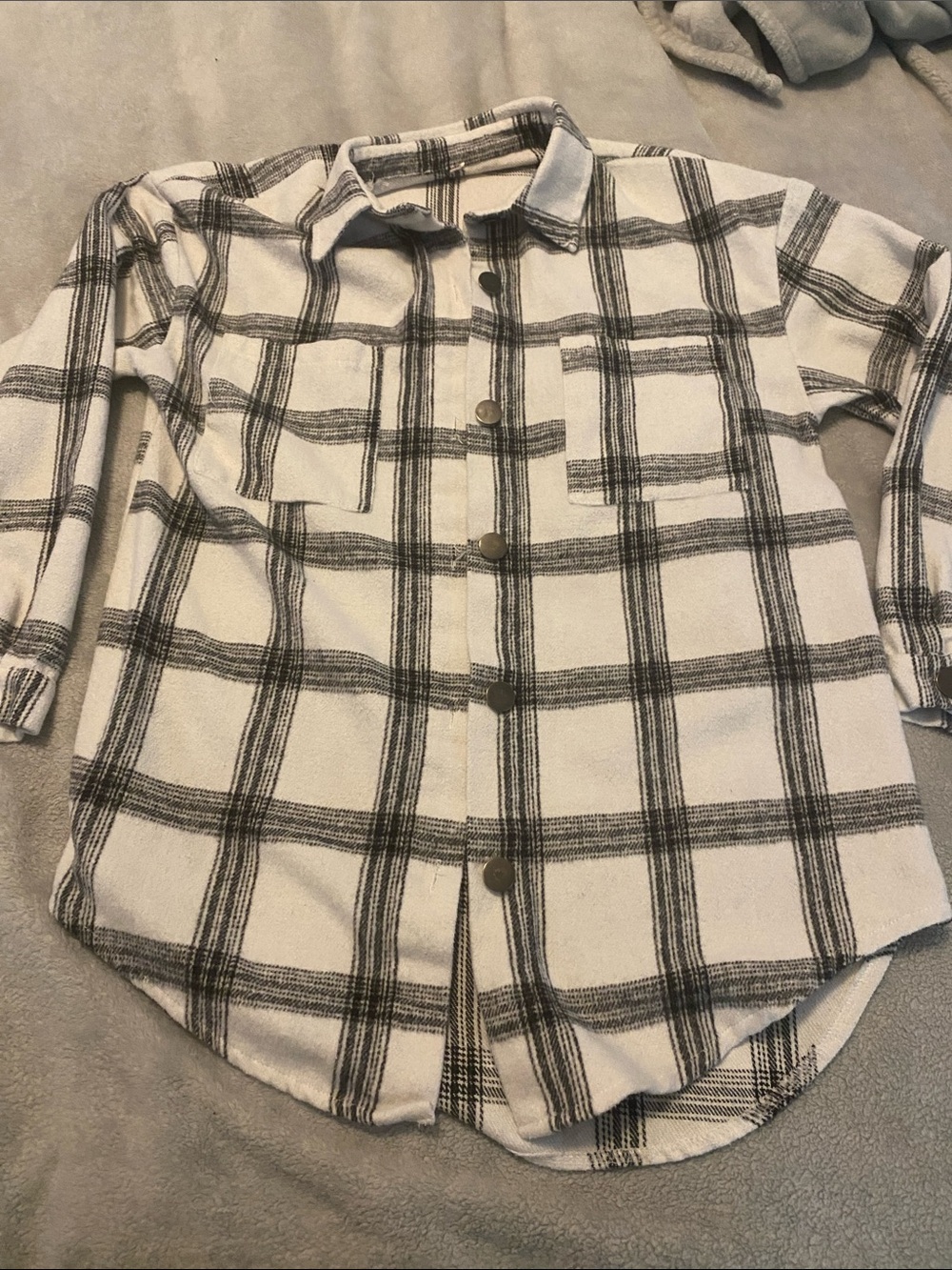 Kids Long Sleeve Plaid Button-Up Shirt - Black & White